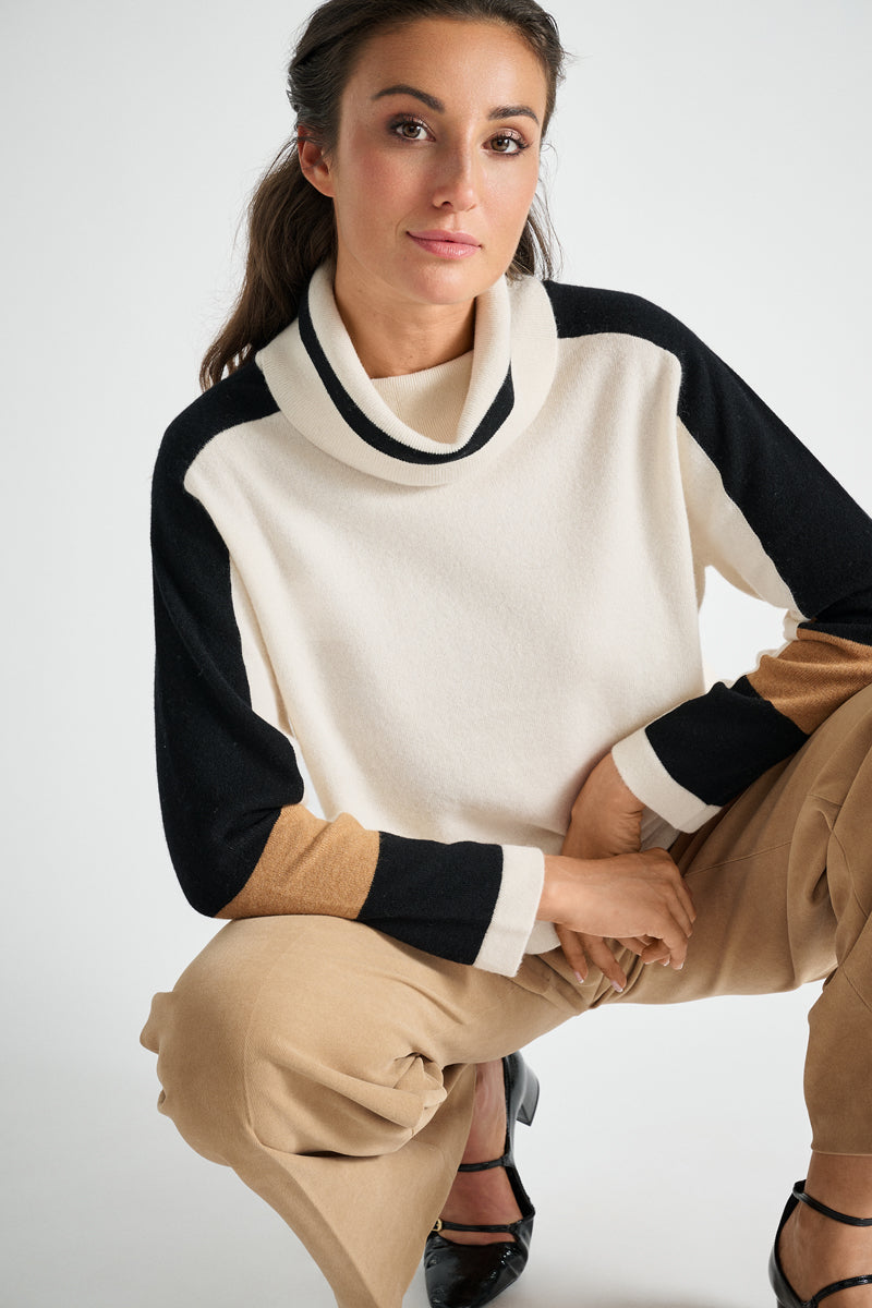 Black jumper with roll neck and colour blocking