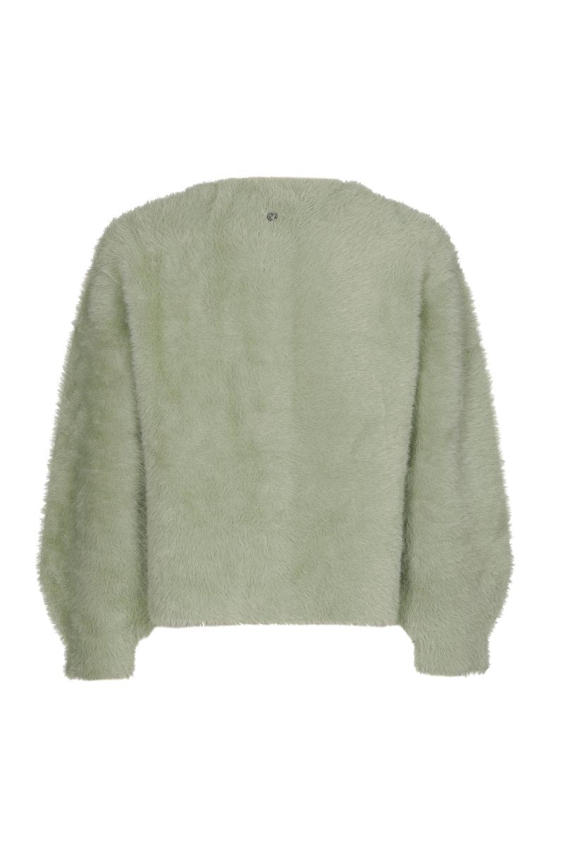 Faux fur cardigan in light green