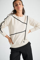 Stylish pullover in ecru with black lines