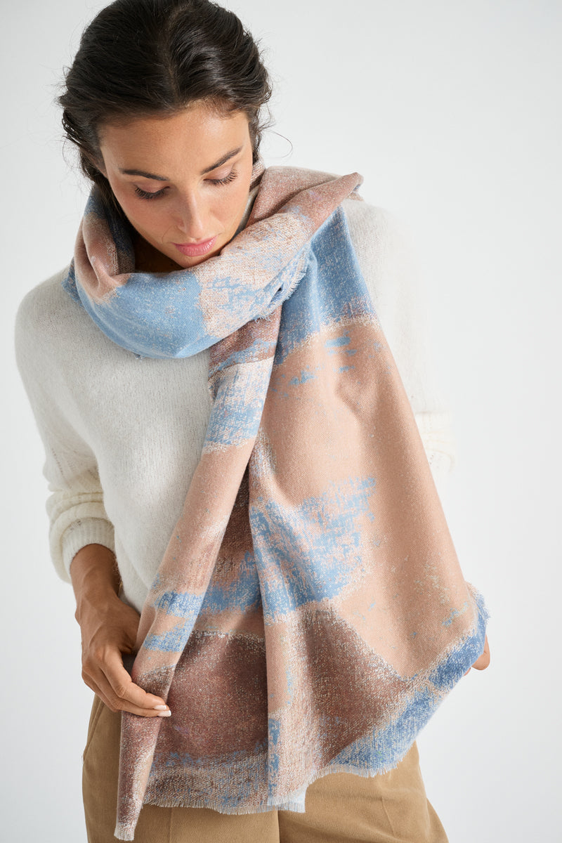 Écharpe douce bleue et cognac