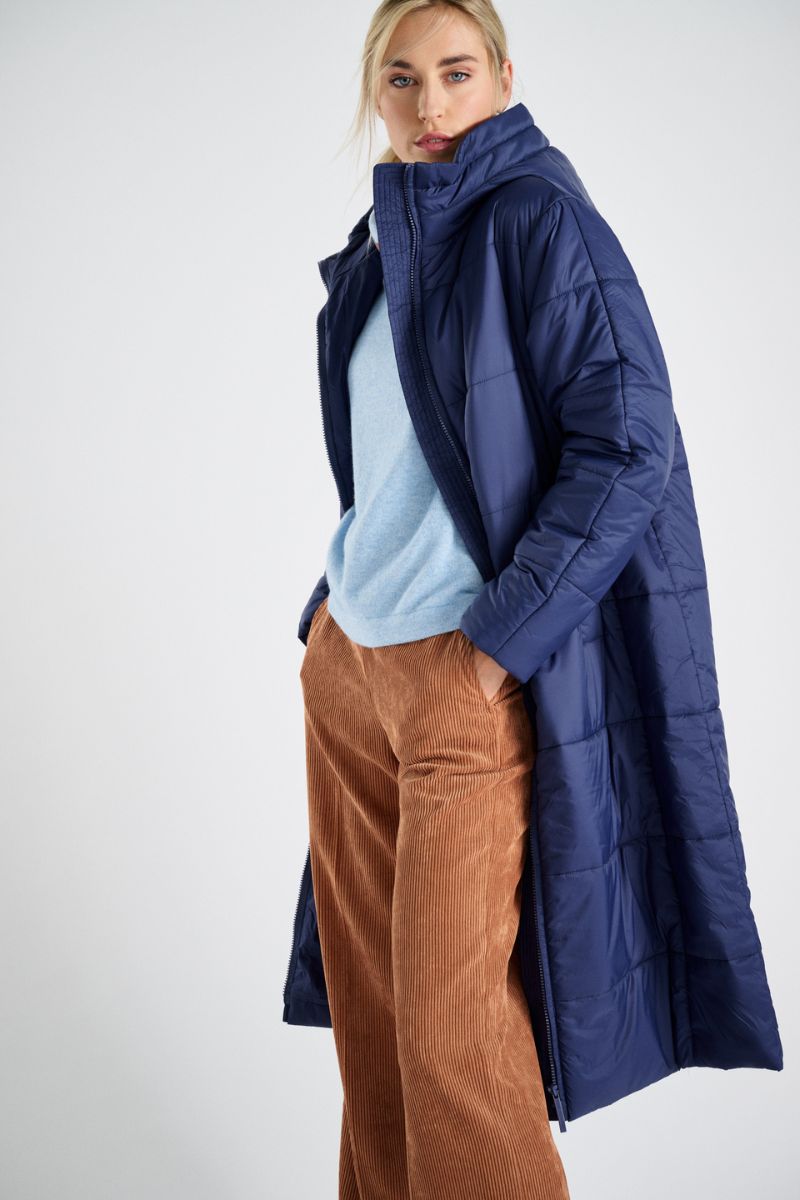 Lange parka indigoblauw met kap