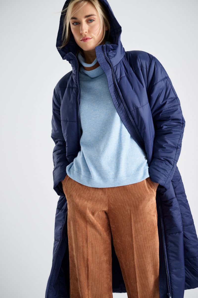 Lange parka indigoblauw met kap