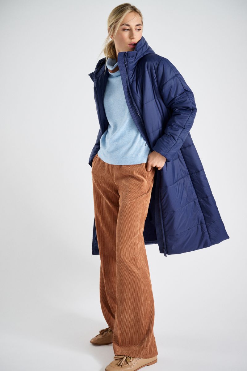 Lange parka indigoblauw met kap