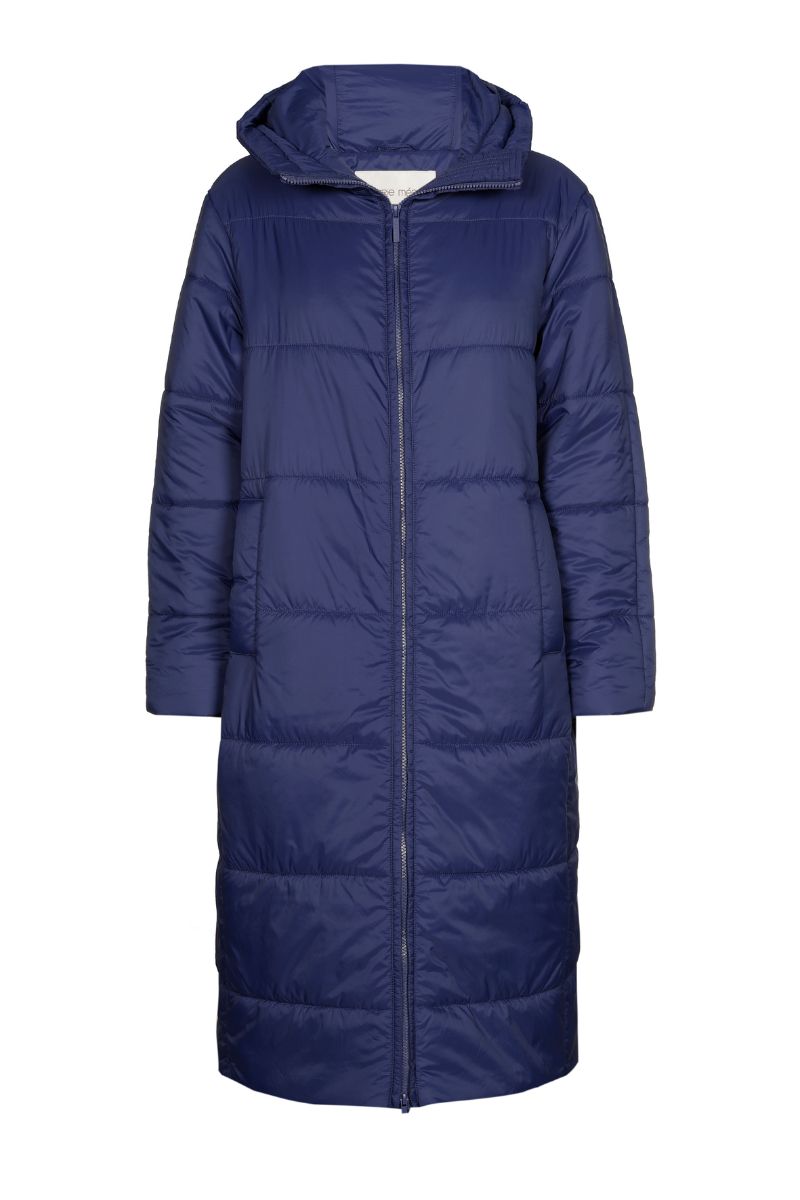 Lange parka indigoblauw met kap