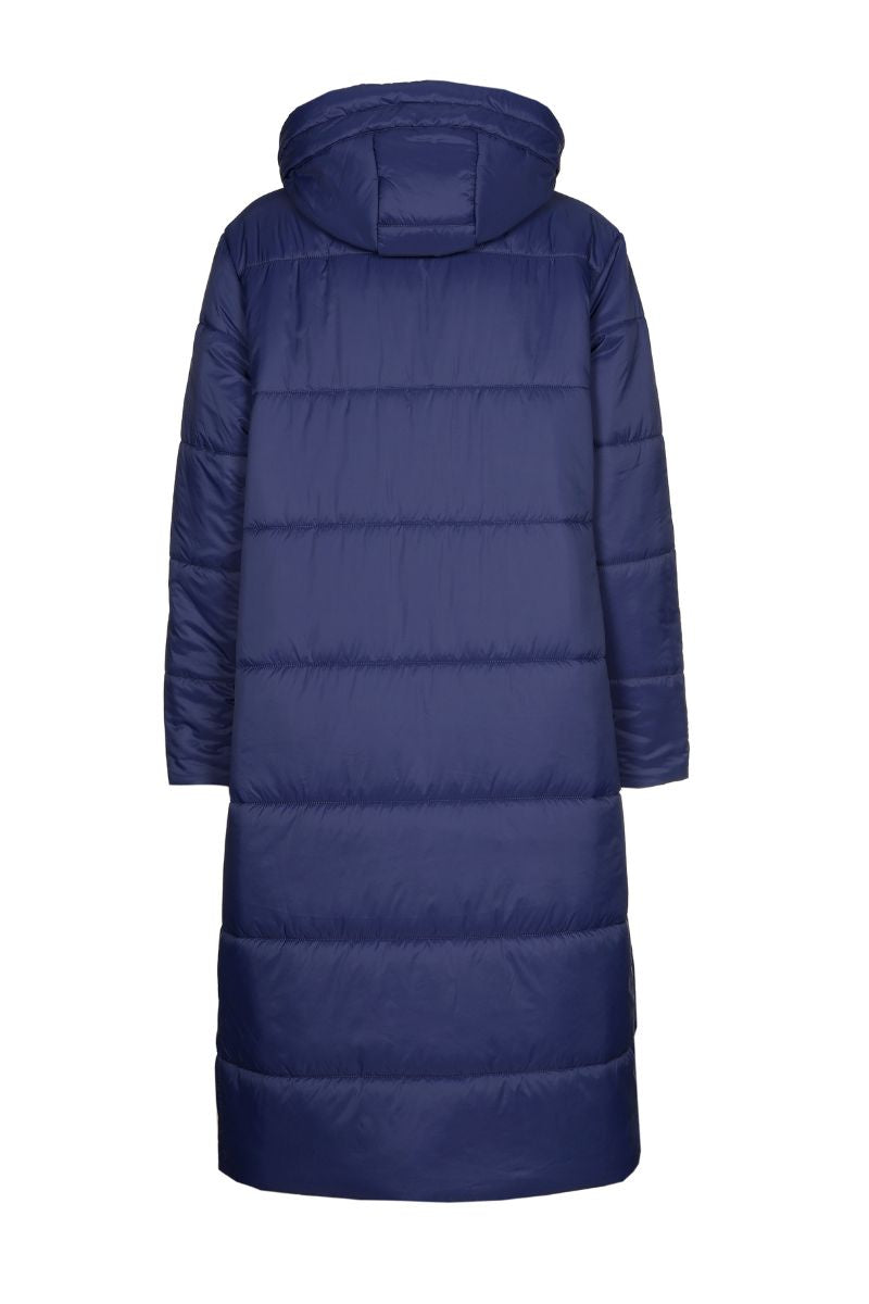 Lange parka indigoblauw met kap