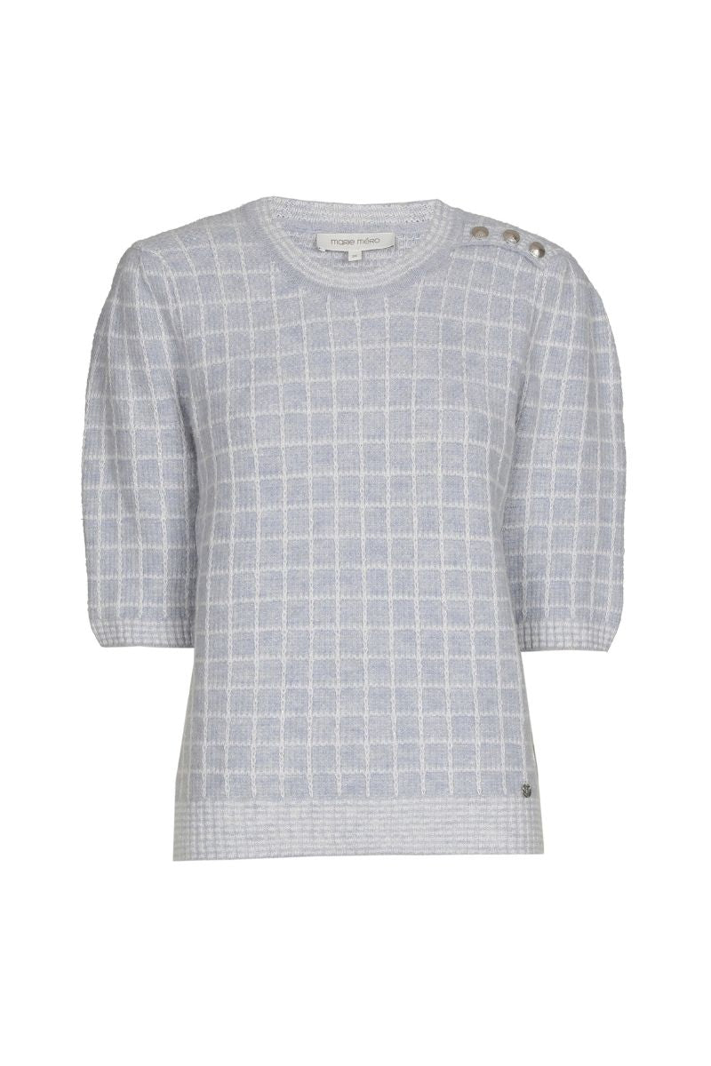 Pull à manches courtes bleu clair et écru