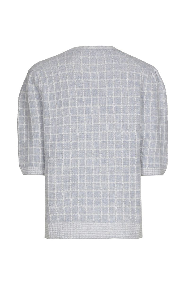 Pull à manches courtes bleu clair et écru