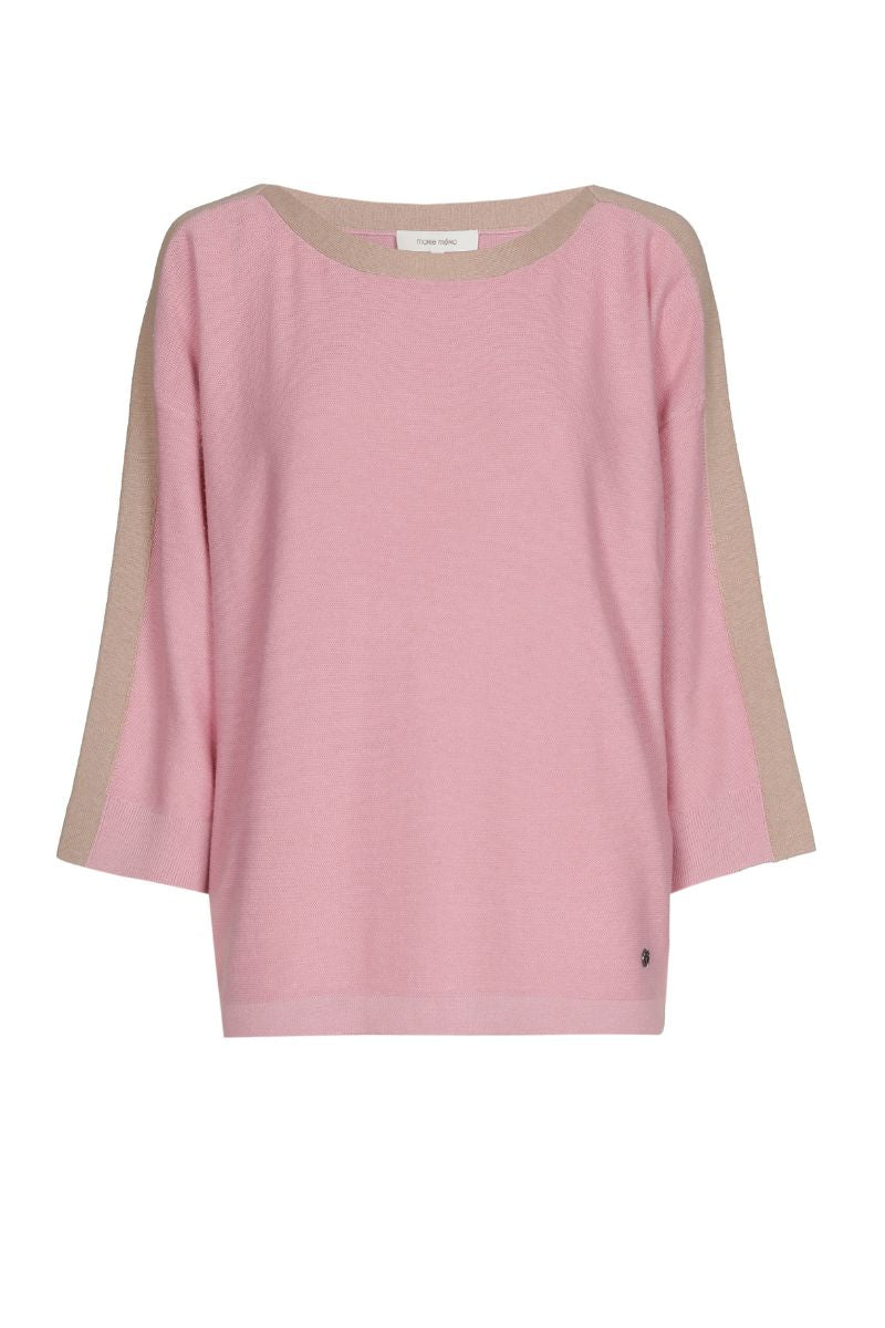 Pull rose à col bateau et poignets écrus