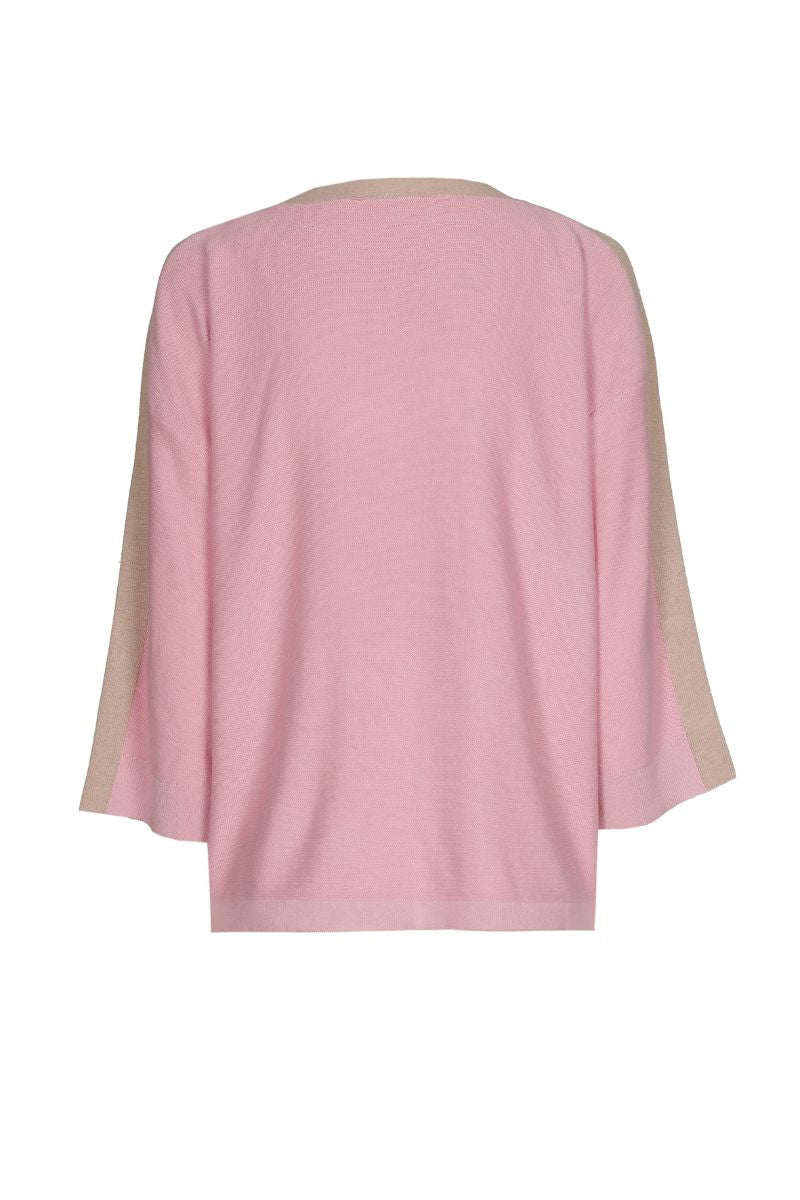 Pull rose à col bateau et poignets écrus