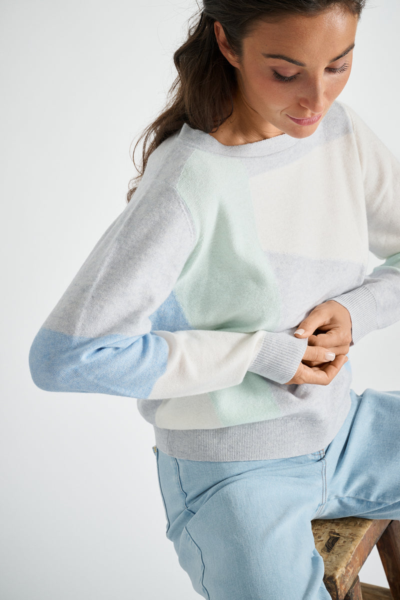 Grey pull round neck with colour blocking