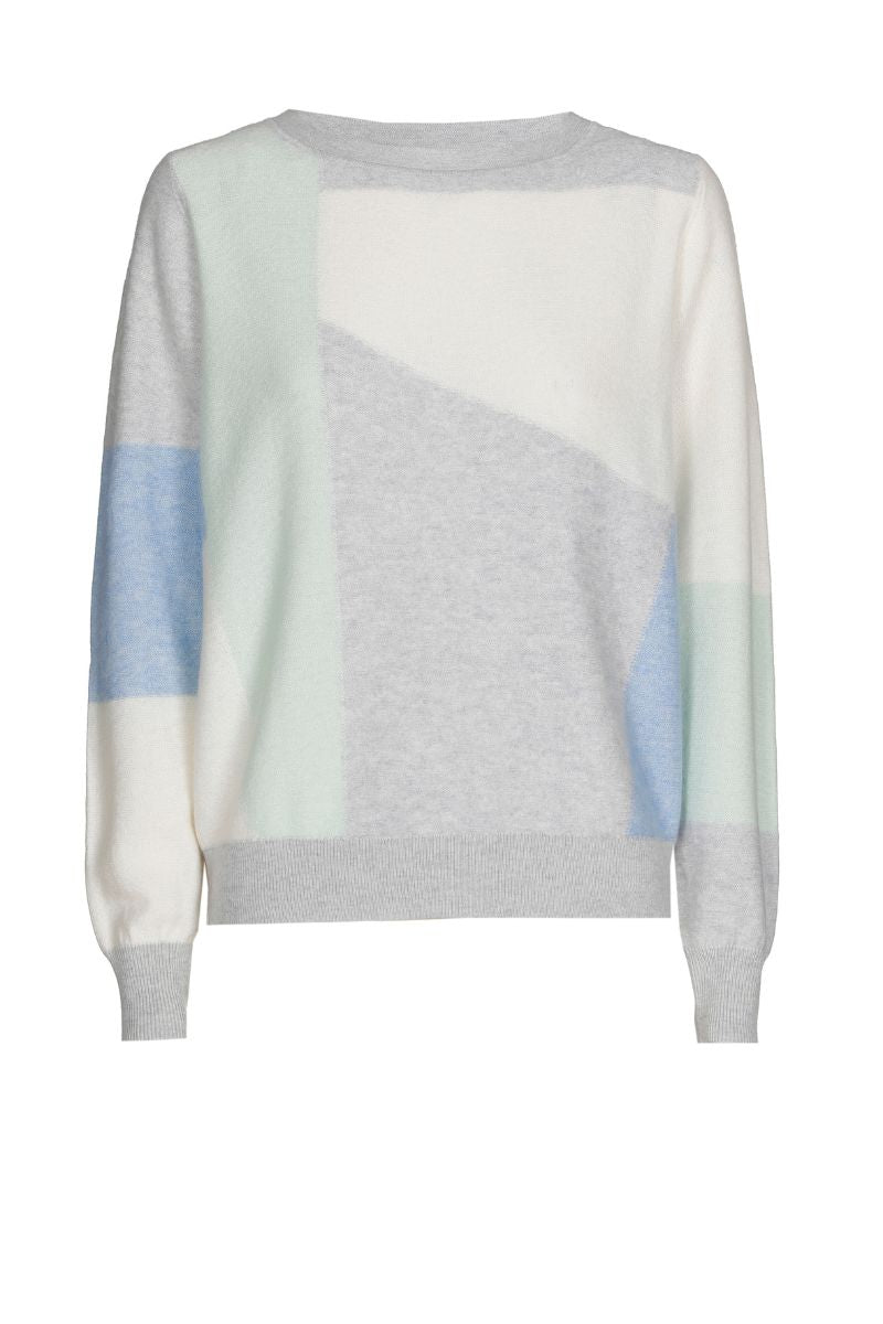 Grey pull round neck with colour blocking