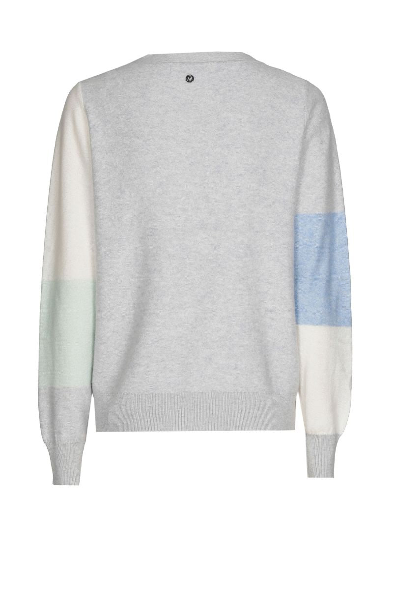 Grey pull round neck with colour blocking