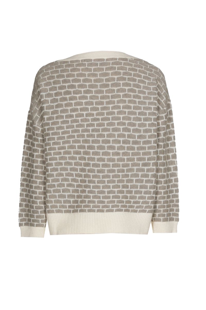 Pull écru avec motif de structure marron