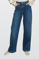 Wide dark blue jeans