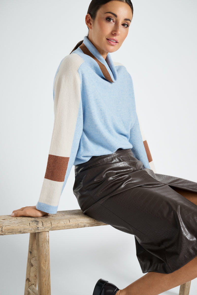 Donkerbruine rok in lederlook met croco motief