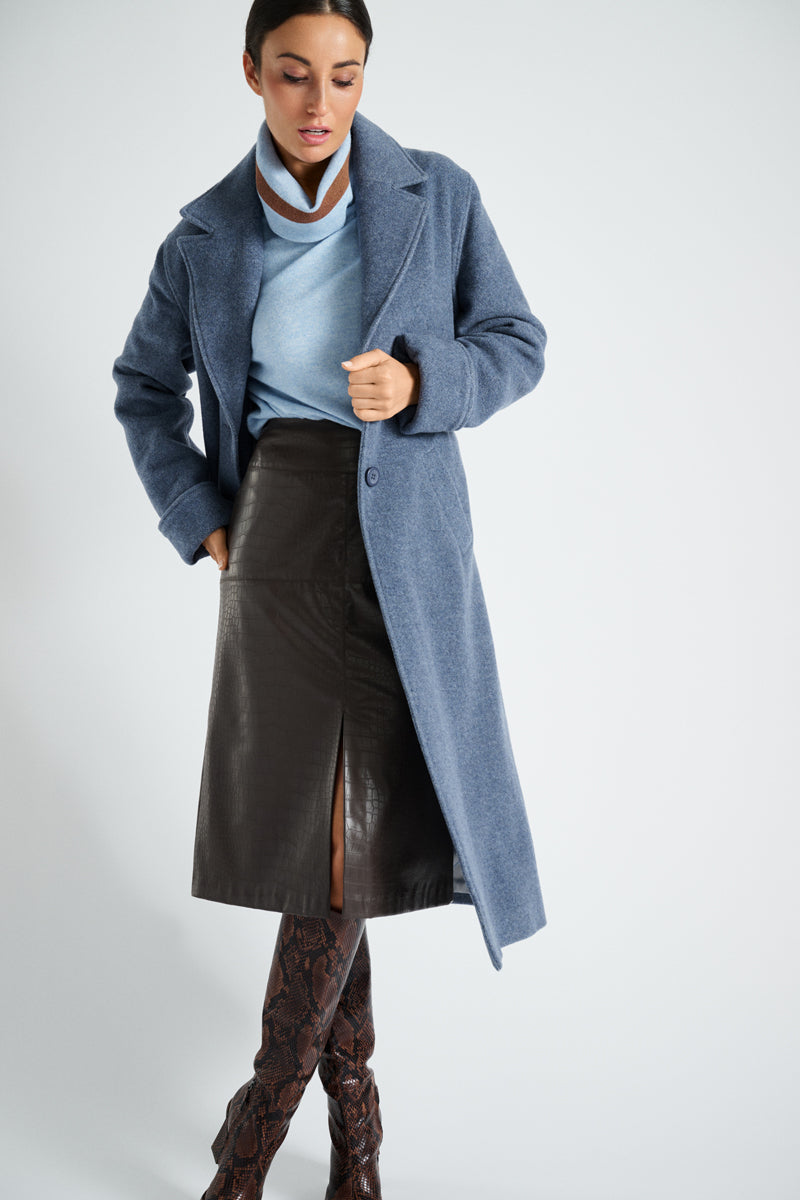 Donkerbruine rok in lederlook met croco motief