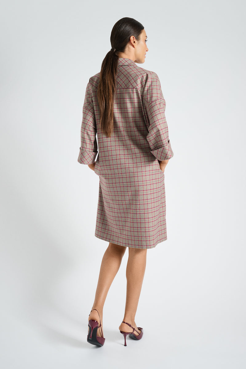 Robe ample à motif carreaux en taupe et bordeaux