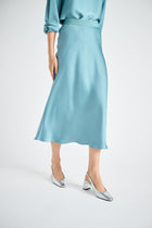 Shiny midi blue godet skirt 