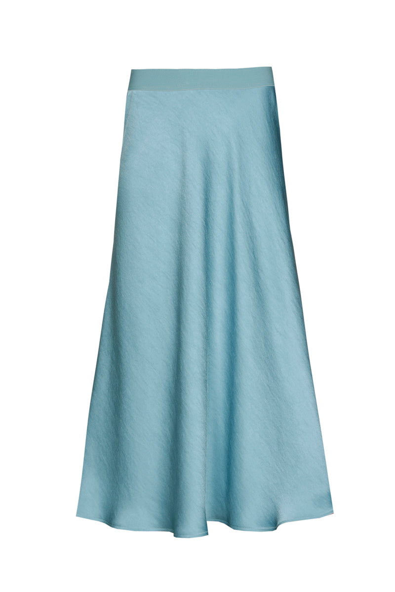 Shiny midi blue godet skirt 