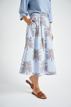 Wide printed skirt with pleats and pockets