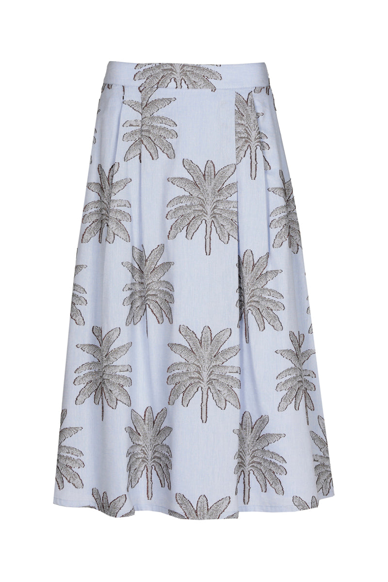 Wide printed skirt with pleats and pockets
