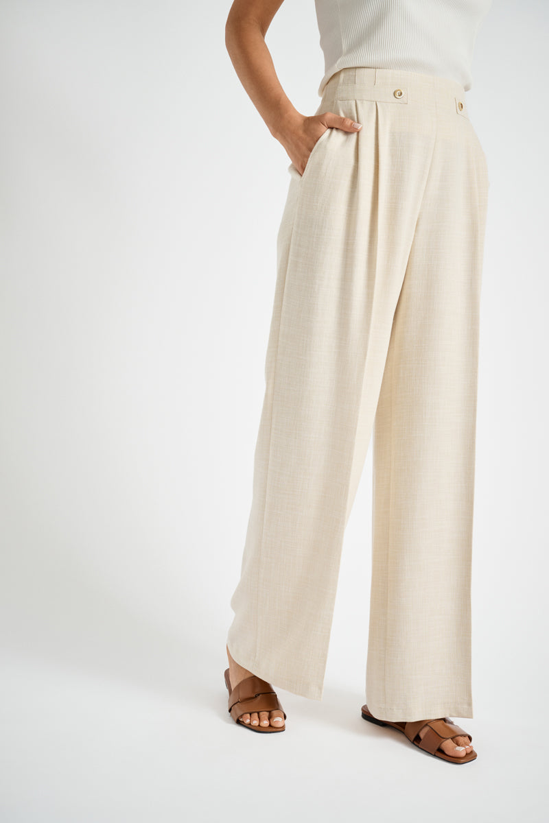 Beige high-waisted wide pants