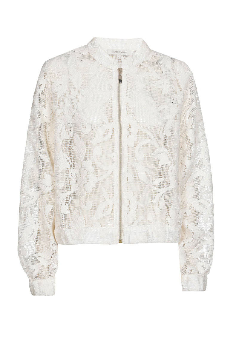 Short zipped jacket with lace print