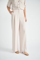 Crème rechte broek met bandplooi
