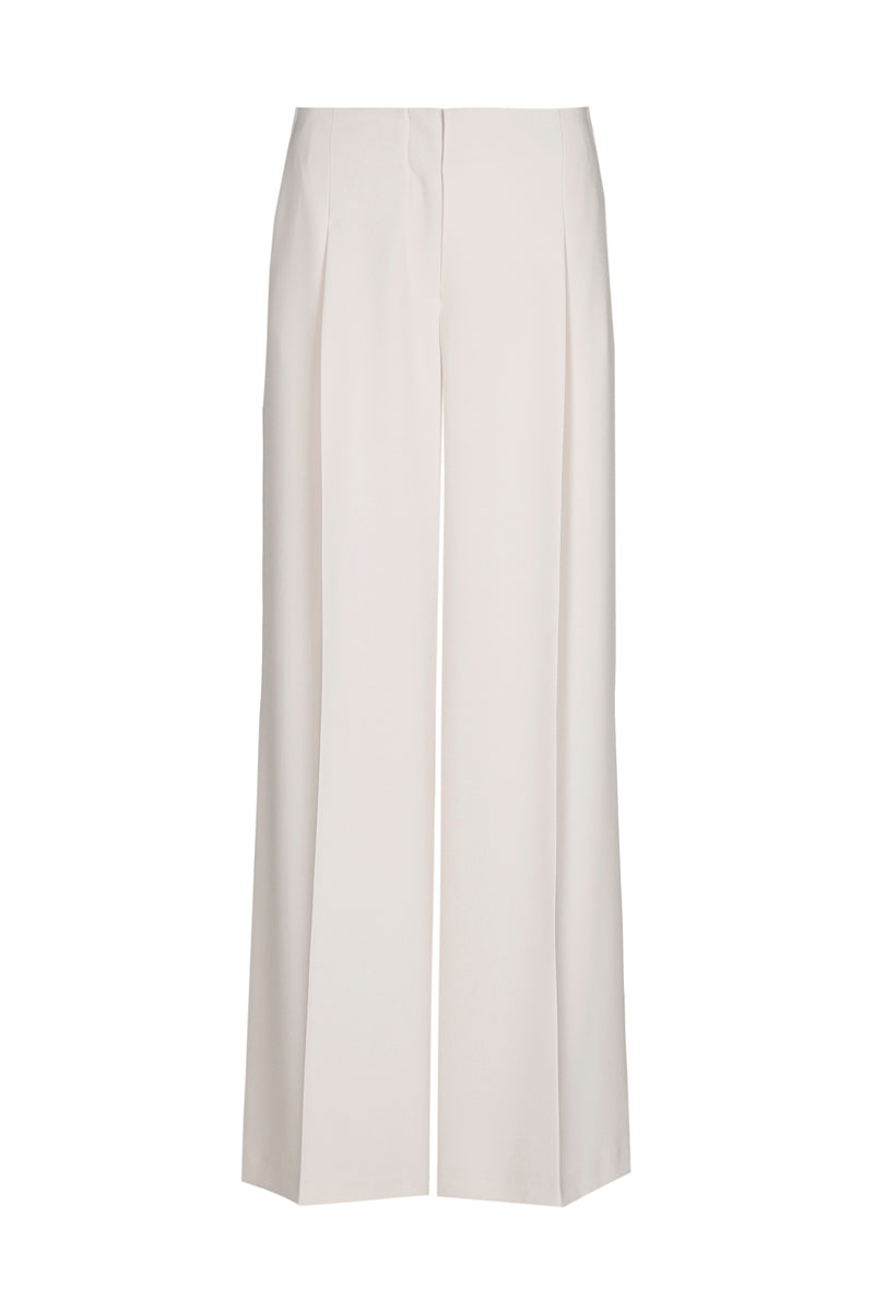 Crème rechte broek met bandplooi