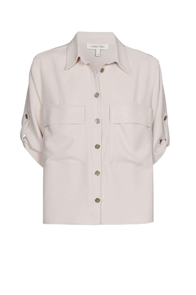 Beige hemd met mouwlussen