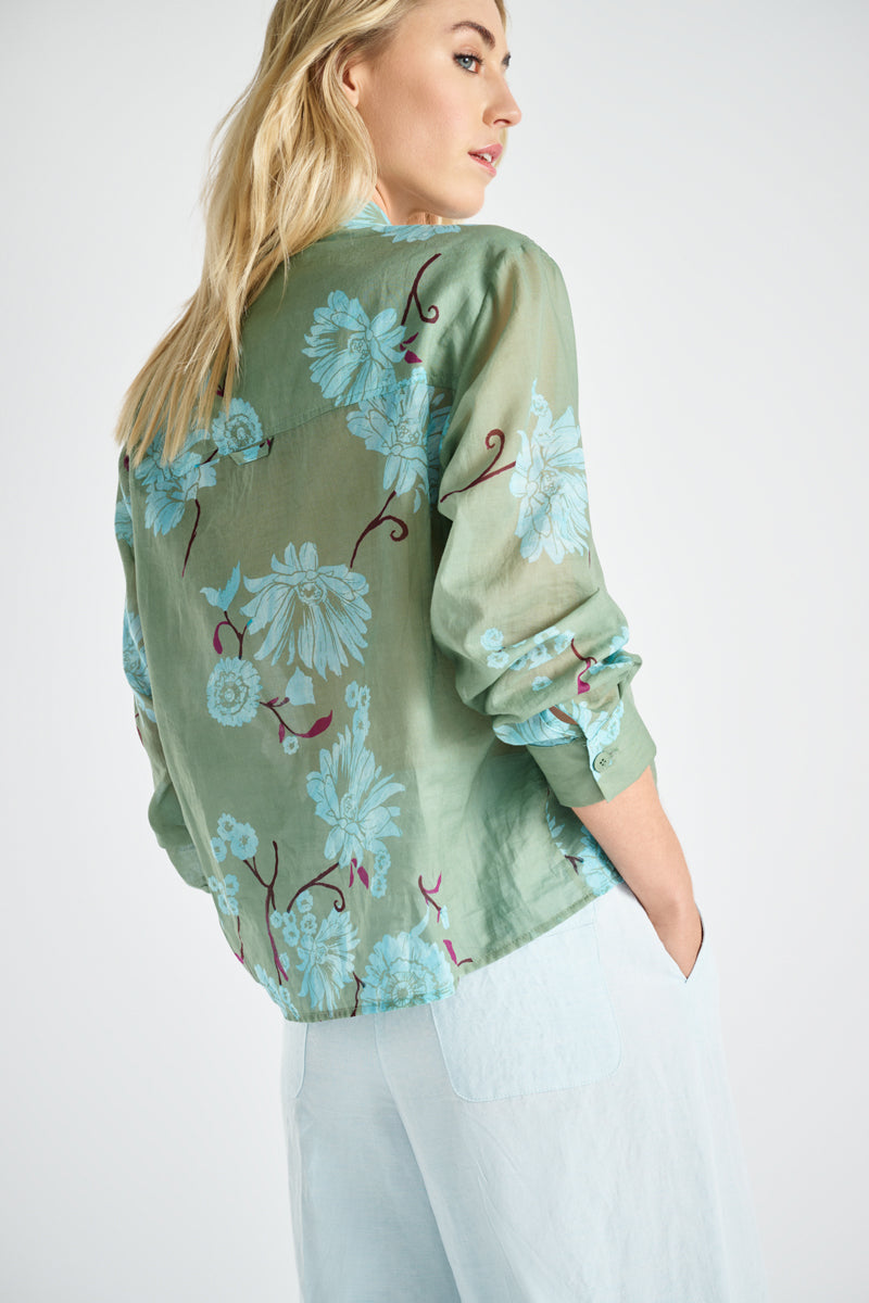 Green flowered cotton shirt