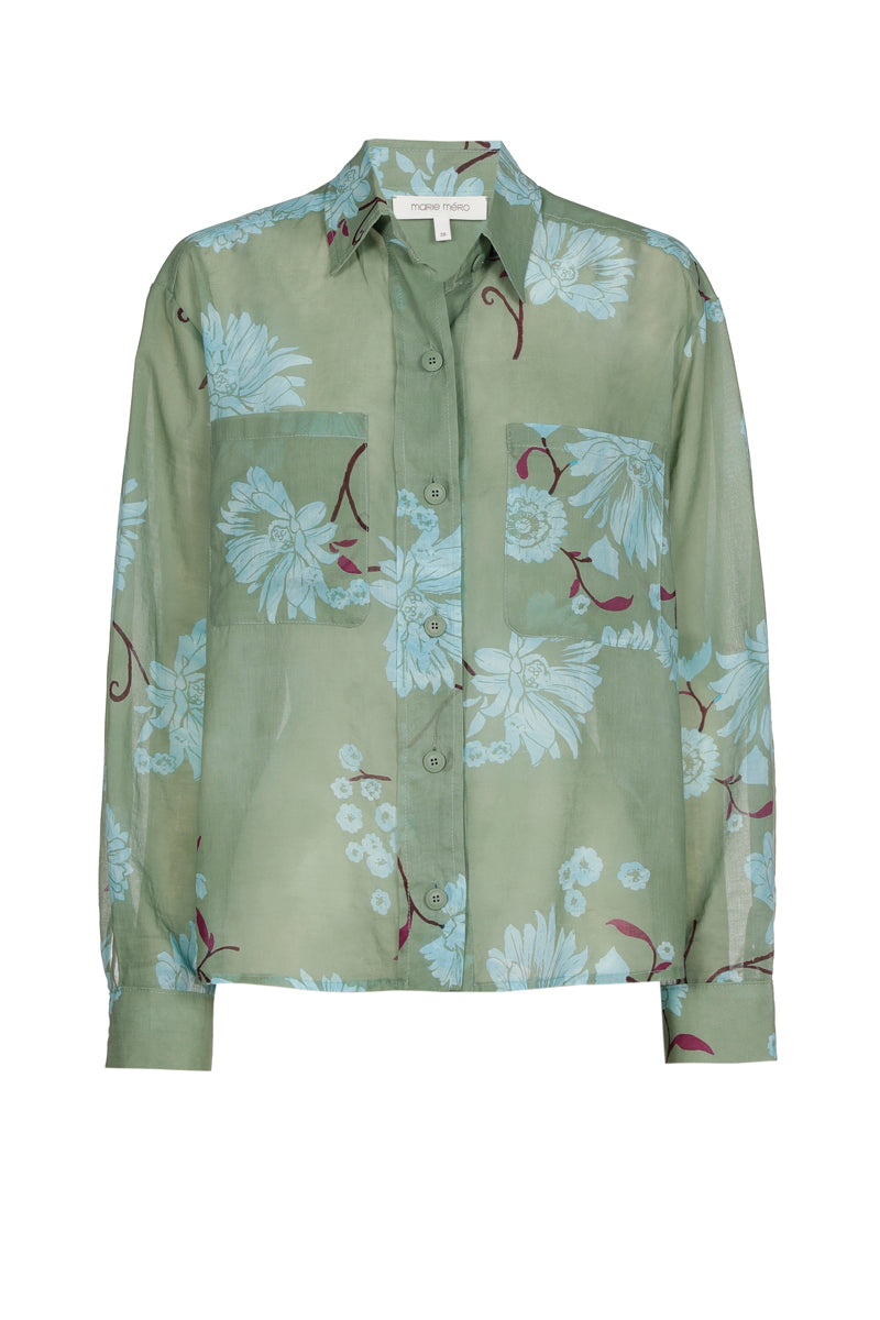 Green flowered cotton shirt