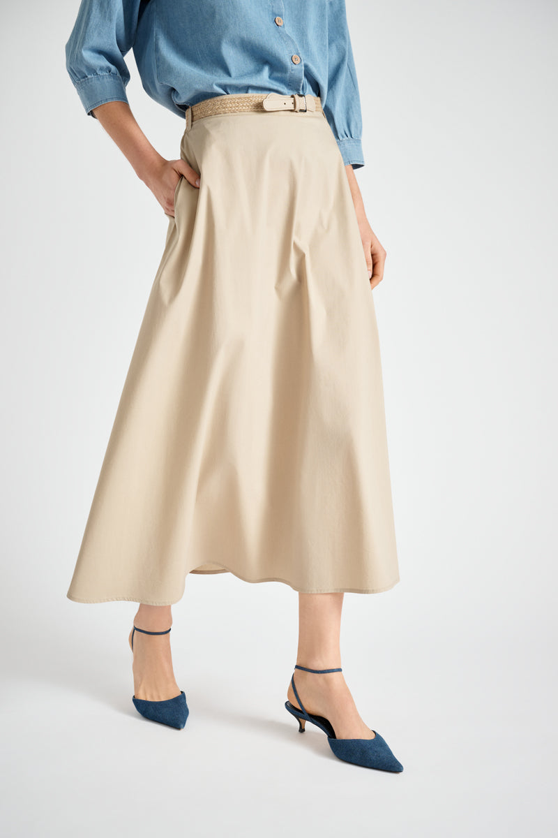 Jupe midi beige évasée 