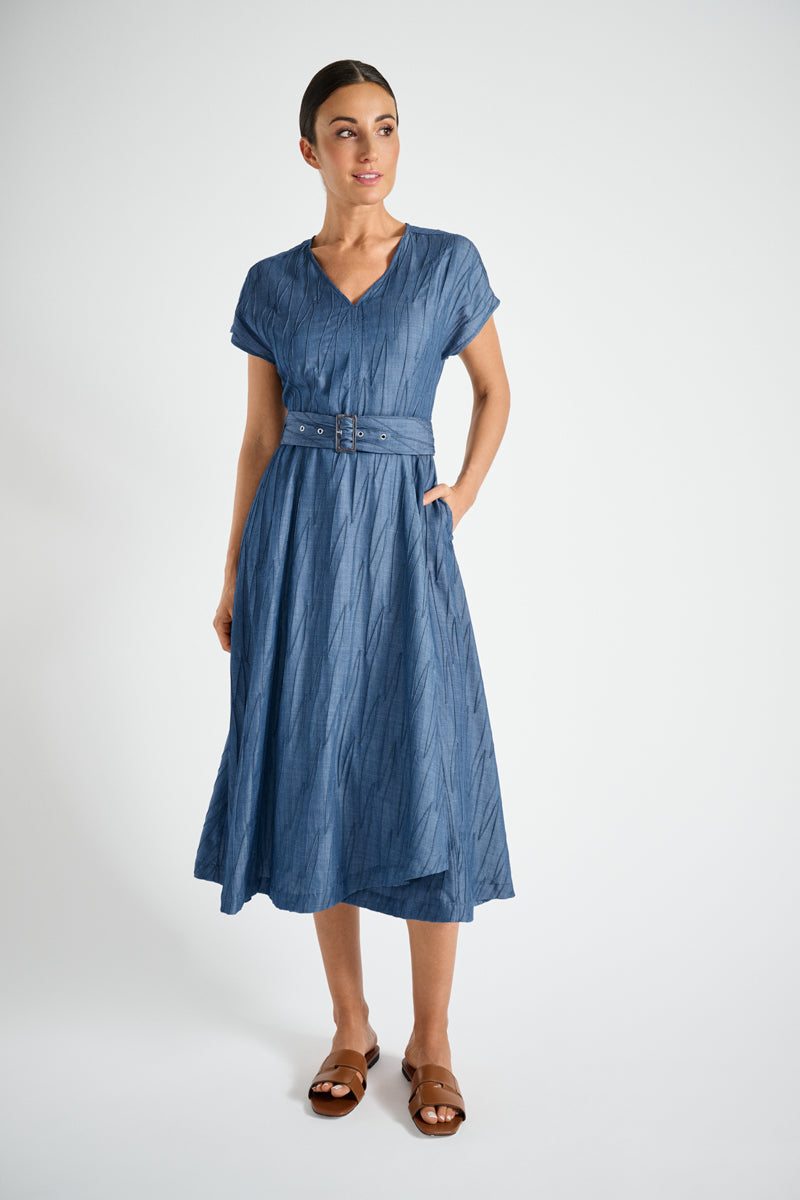 Denim geborduurd kleed met riem