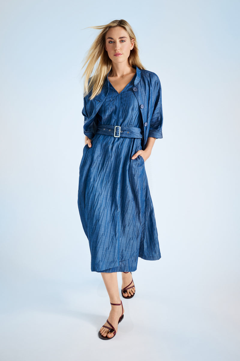 Denim geborduurd kleed met riem