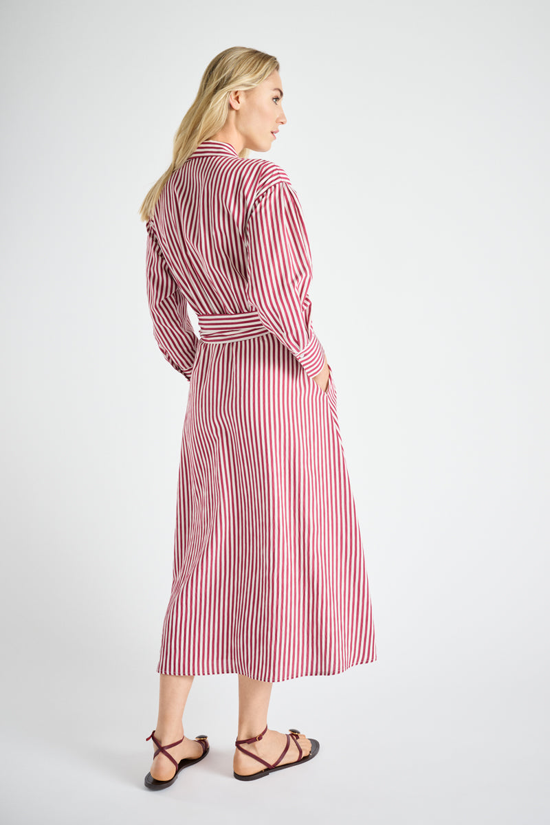 Lange gestreepte wikkeljurk