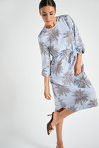 Sky blue printed and belted dress 