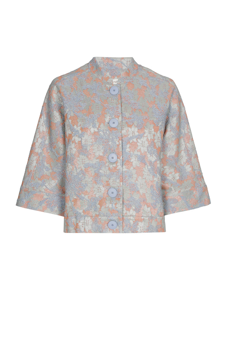 Kort bloesjasje met opstaande kraag en bloemenprint