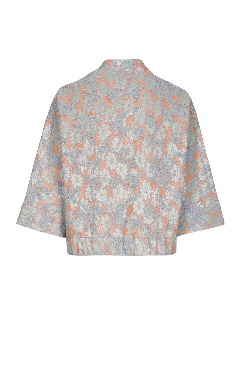 Kort bloesjasje met opstaande kraag en bloemenprint