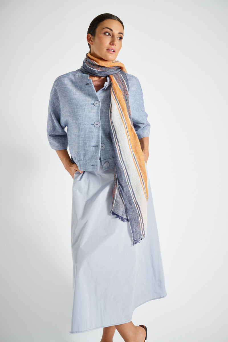 Short shirt denim jacket with round collar