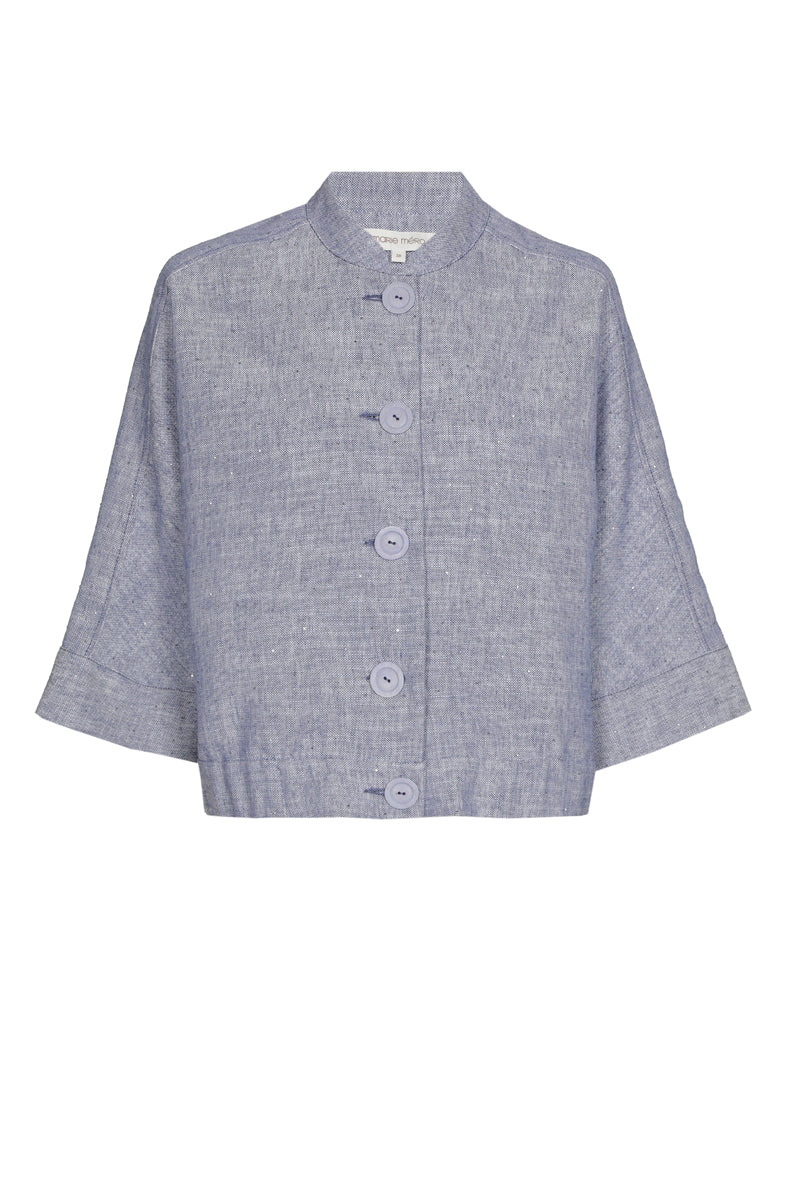 Short shirt denim jacket with round collar