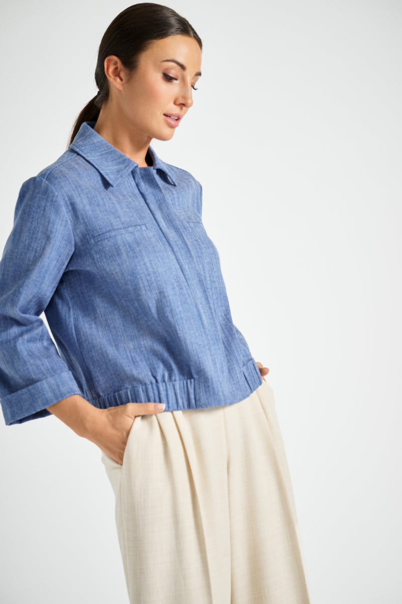 Bomberjas in jeanslook met rits en kraag