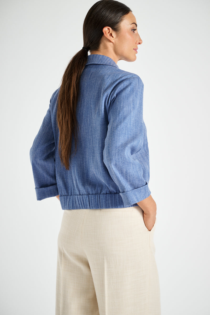 Bomberjas in jeanslook met rits en kraag