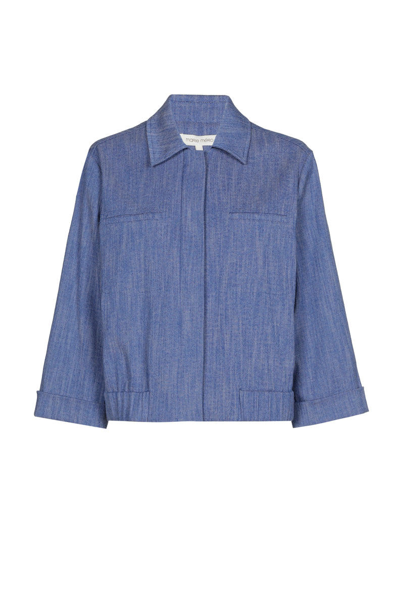 Bomberjas in jeanslook met rits en kraag