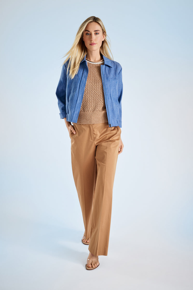 Bomberjas in jeanslook met rits en kraag