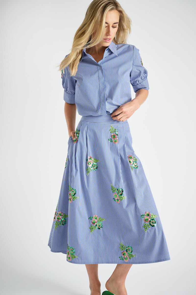 Striped blue skirt with sequins