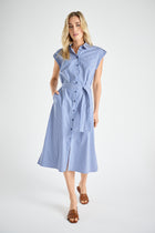 Robe chemisier rayée bleue avec mancheron