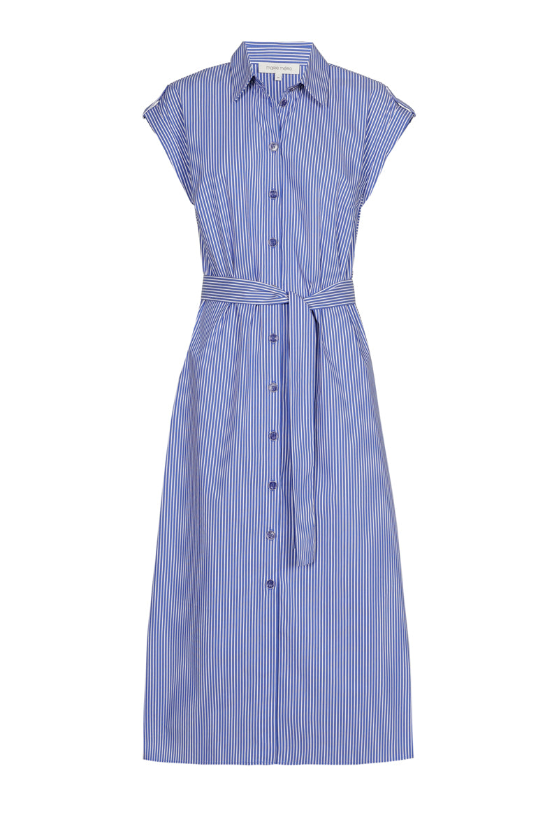 Robe chemisier rayée bleue avec mancheron
