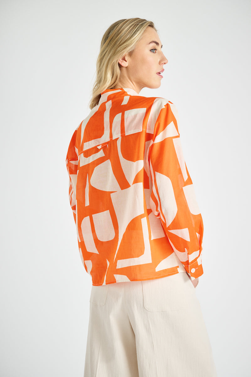 Oranje grafisch katoen hemd