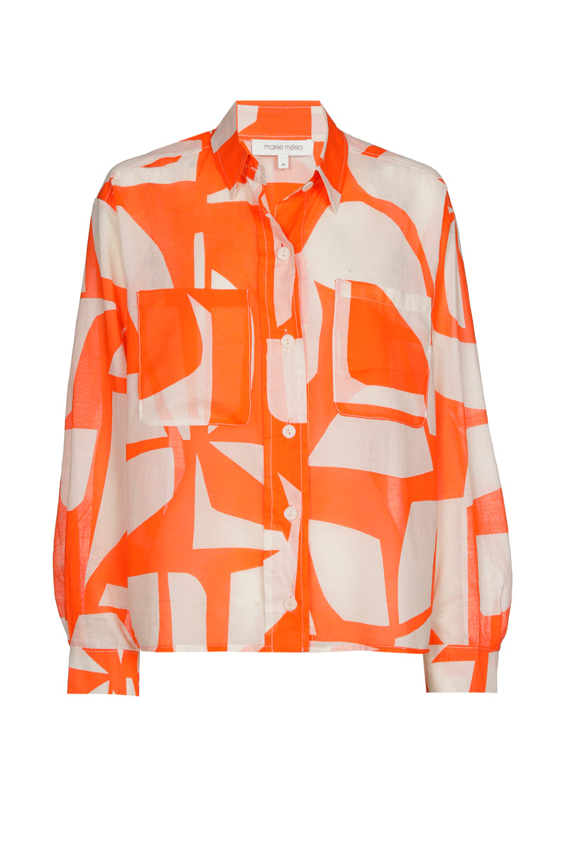 Oranje grafisch katoen hemd